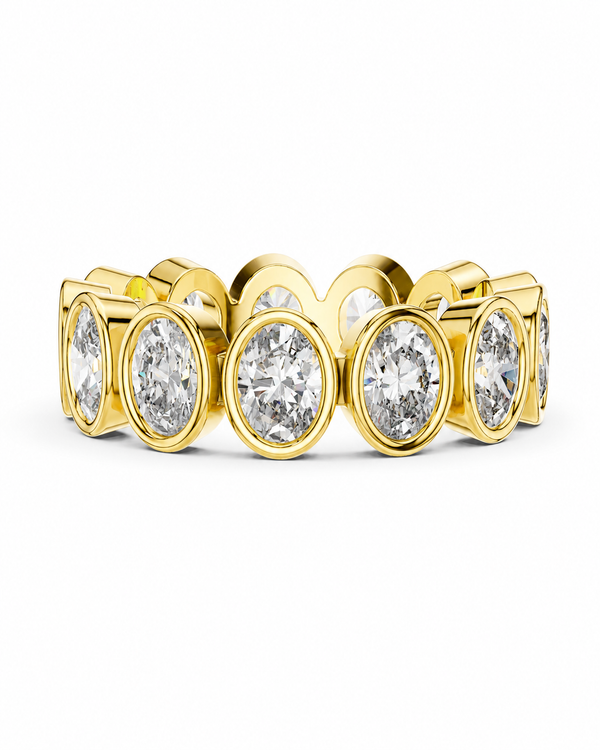 color_10K_YG, color_14K_YG &&	
A yellow gold eternity-style band ring featuring multiple oval-cut clear gemstones in bezel settings, shown on a clean white background.