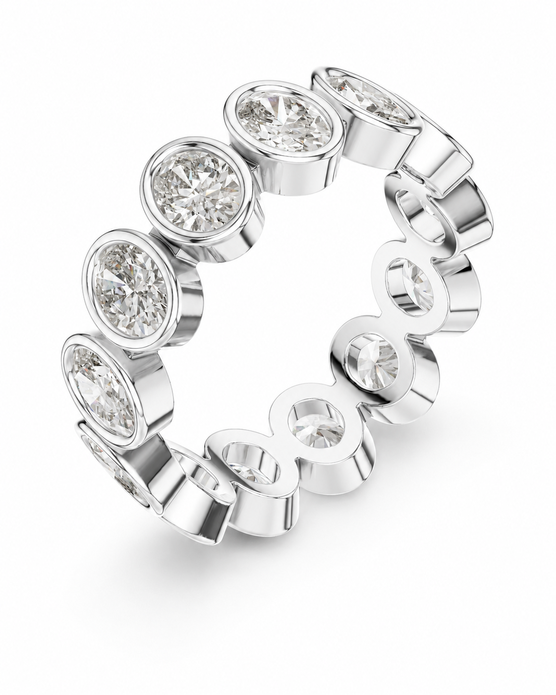 color_925_SIL,color_935_ARG,color_10K_WG, color_14K_WG &&	
A silver-toned eternity band ring featuring multiple round-cut diamonds set in polished bezel settings, shown on a clean white background.