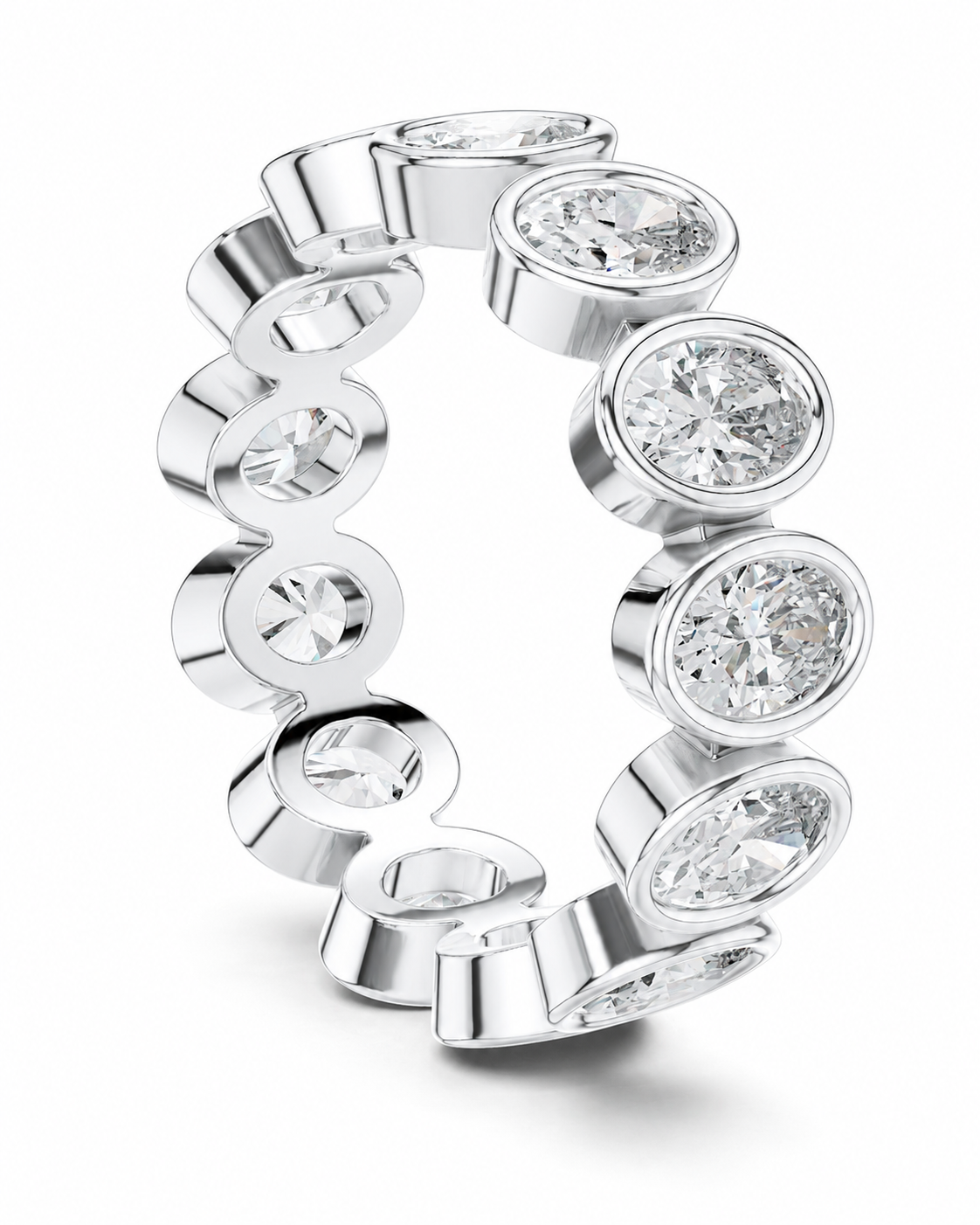 color_925_SIL,color_935_ARG,color_10K_WG, color_14K_WG &&	
A silver-toned eternity ring featuring multiple bezel-set round clear gemstones, shown on a clean white background.