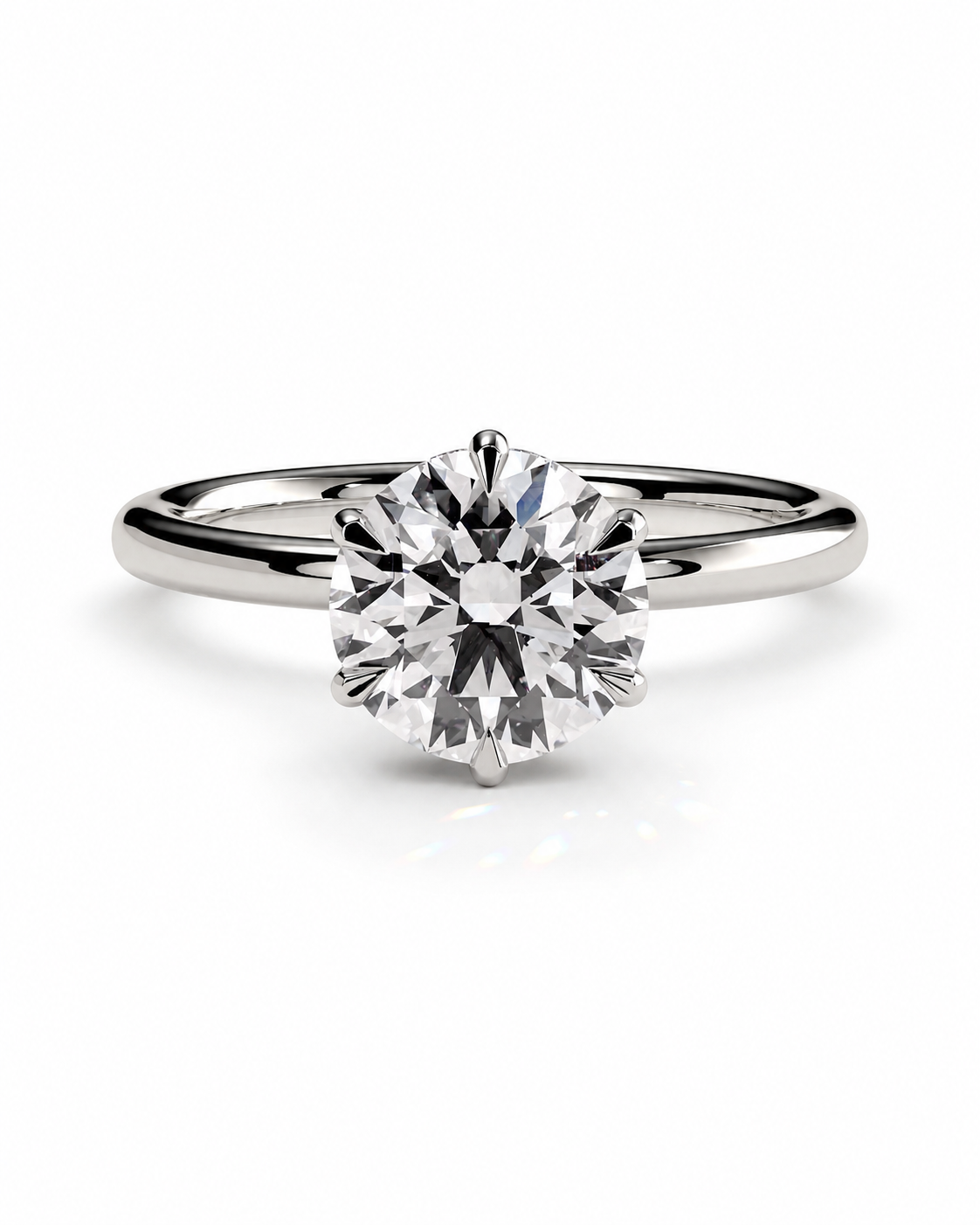 color_925_SIL,color_935_ARG,color_10K_WG, color_14K_WG &&A classic solitaire engagement ring featuring a round brilliant-cut diamond set in a polished white gold or platinum band, shown on a clean white background.