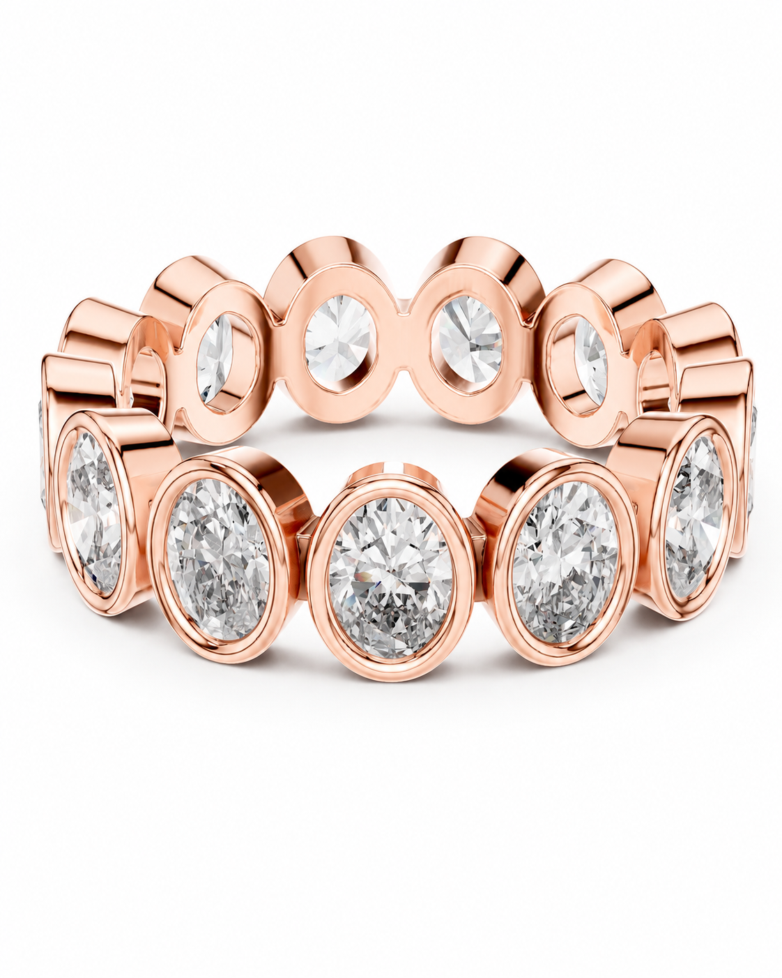 color_10K_RG, color_14K_RG &&	A rose gold eternity-style band featuring a continuous row of oval-cut clear gemstones in bezel settings, photographed on a clean white background.