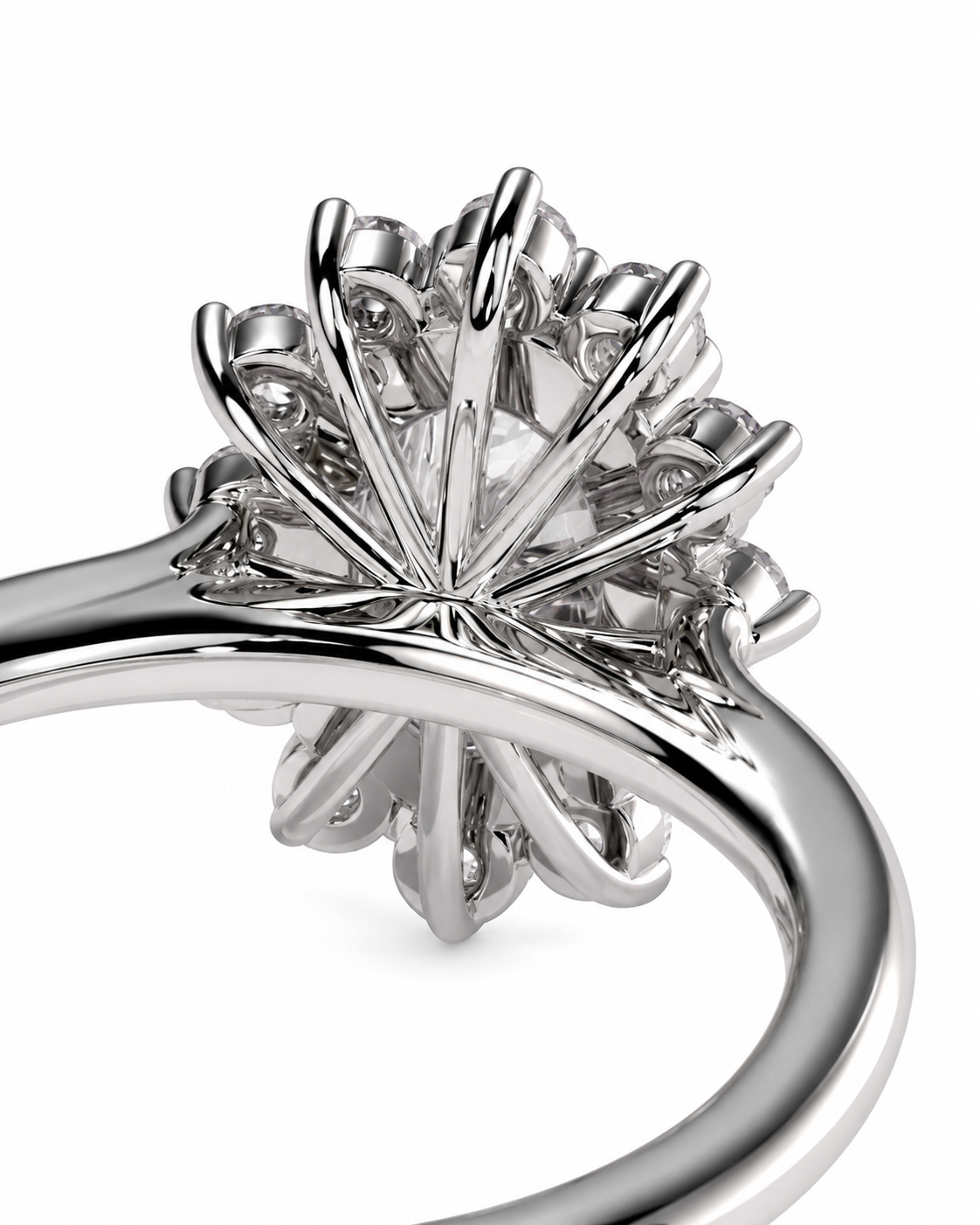 color_925_SIL,color_935_ARG,color_10K_WG, color_14K_WG &&Close-up of a silver-toned ring with a starburst cluster setting and a clear center stone on a white background.