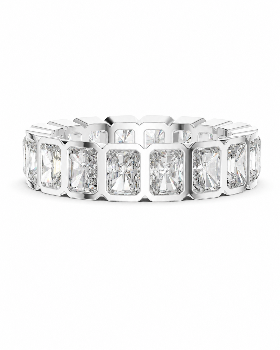 color_925_SIL,color_935_ARG,color_10K_WG, color_14K_WG &&	
A silver-toned eternity ring featuring a continuous row of rectangular princess-cut diamonds in a bezel setting, shown against a plain white background.