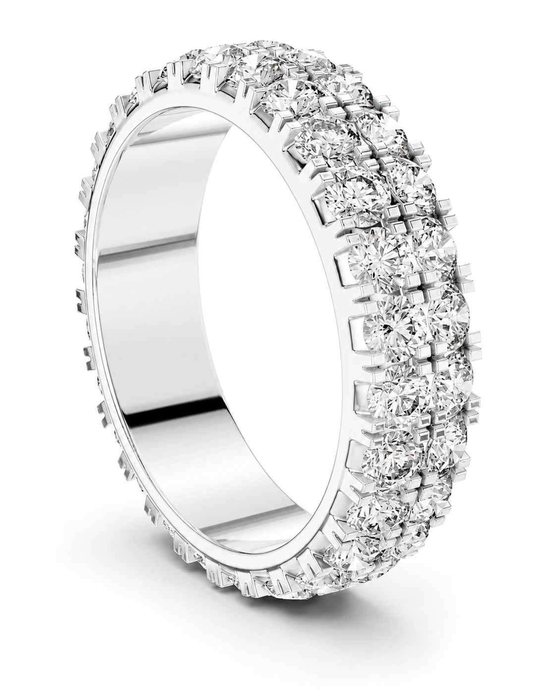 color_925_SIL,color_935_ARG,color_10K_WG, color_14K_WG &&	
A silver-toned eternity ring paved with clear baguette-cut diamonds, shown on a clean white background.