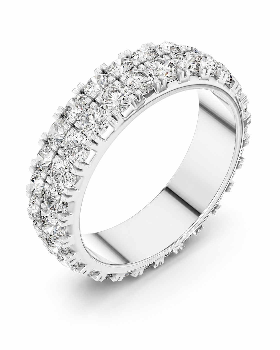 color_925_SIL,color_935_ARG,color_10K_WG, color_14K_WG &&	
A silver-tone eternity ring paved with clear round-cut diamonds, shown at an angle on a clean white background.