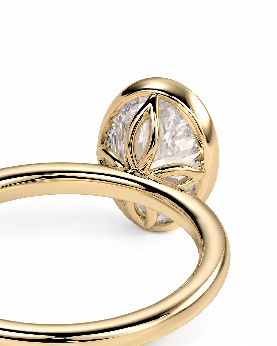 color_10K_YG, color_14K_YG &&Oval moissanite engagement ring with modern bezel setting front view
