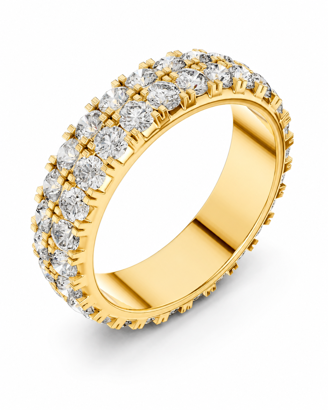 color_10K_YG, color_14K_YG &&	
A yellow gold eternity ring set with round brilliant-cut diamonds, shown on a clean white background.