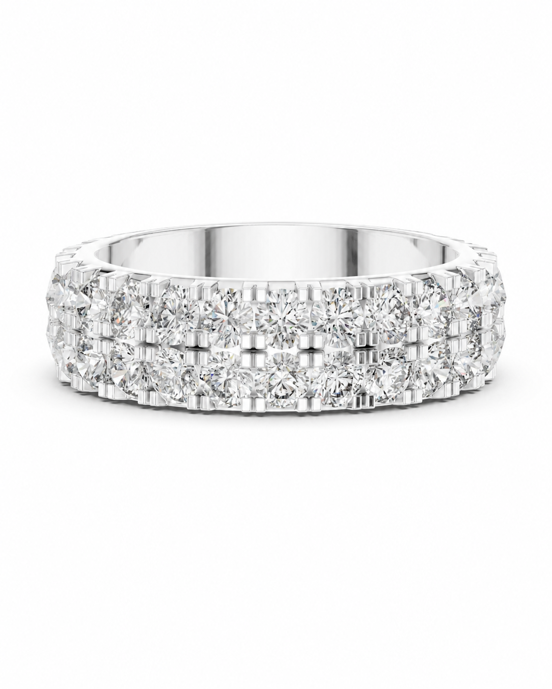 color_925_SIL,color_935_ARG,color_10K_WG, color_14K_WG &&	
A diamond eternity ring in a silver-toned metal setting, featuring multiple rows of round brilliant-cut diamonds on a clean white background.