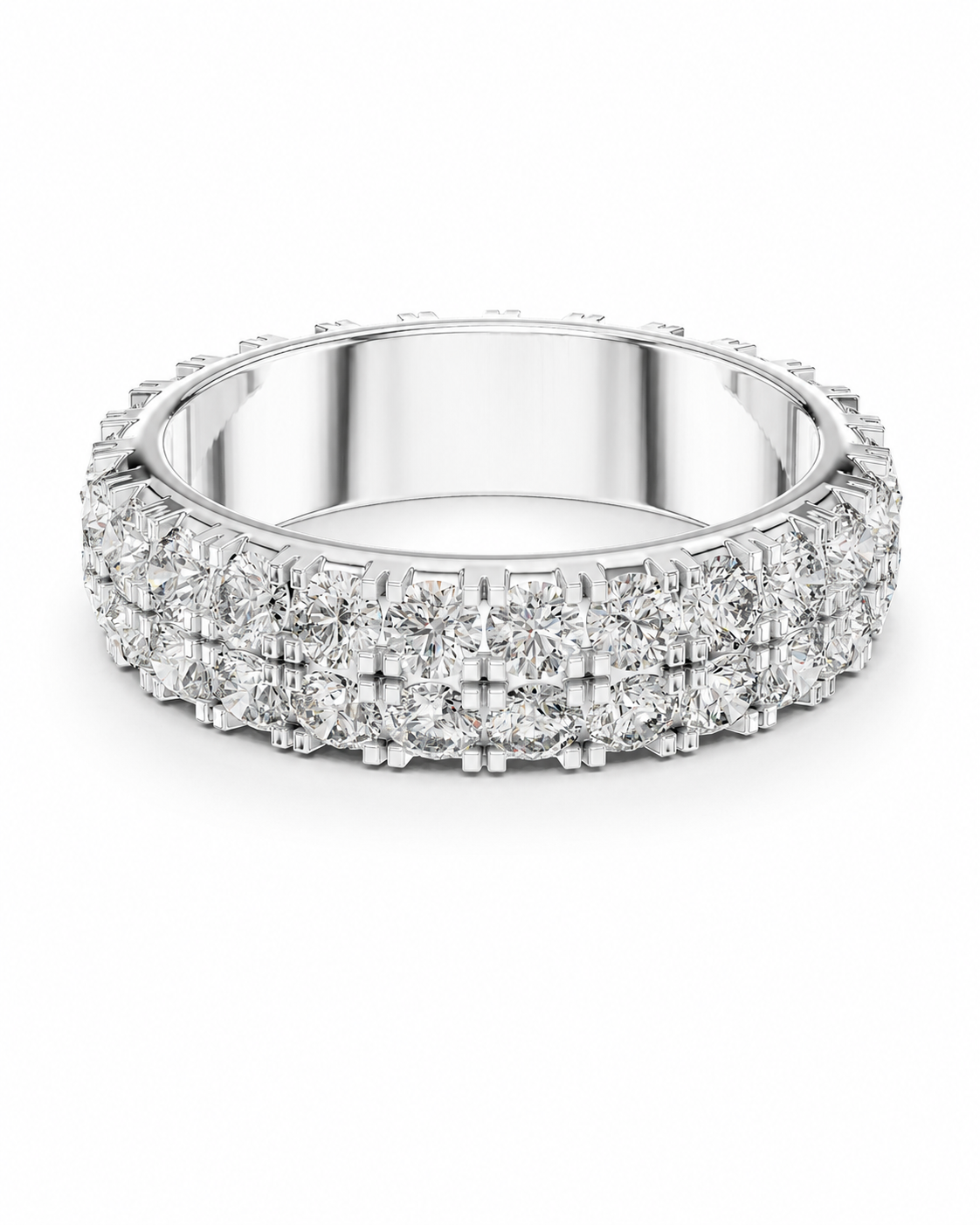 color_925_SIL,color_935_ARG,color_10K_WG, color_14K_WG &&	
A diamond eternity ring in a polished silver-tone metal setting, featuring multiple rows of round brilliant-cut diamonds encrusted around the band, shown on a clean white background.