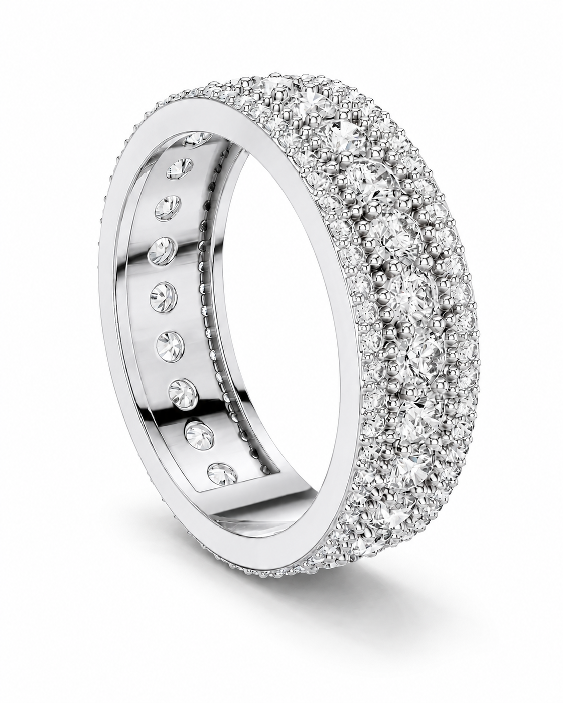 color_925_SIL,color_935_ARG,color_10K_WG, color_14K_WG &&	
A silver-colored diamond eternity ring with double rows of pave-set round diamonds and a row of round diamonds on the inner band, shown on a white background.