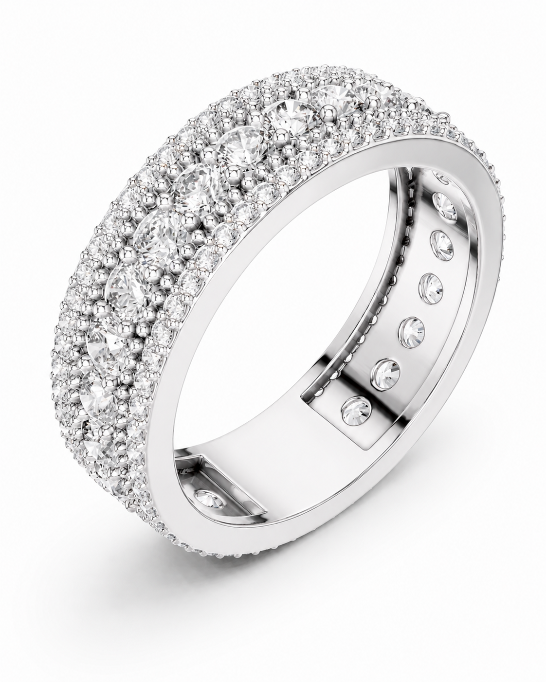 color_925_SIL,color_935_ARG,color_10K_WG, color_14K_WG &&	
A silver-tone diamond eternity ring with double rows of pave-set round diamonds, shown on a clean white background.