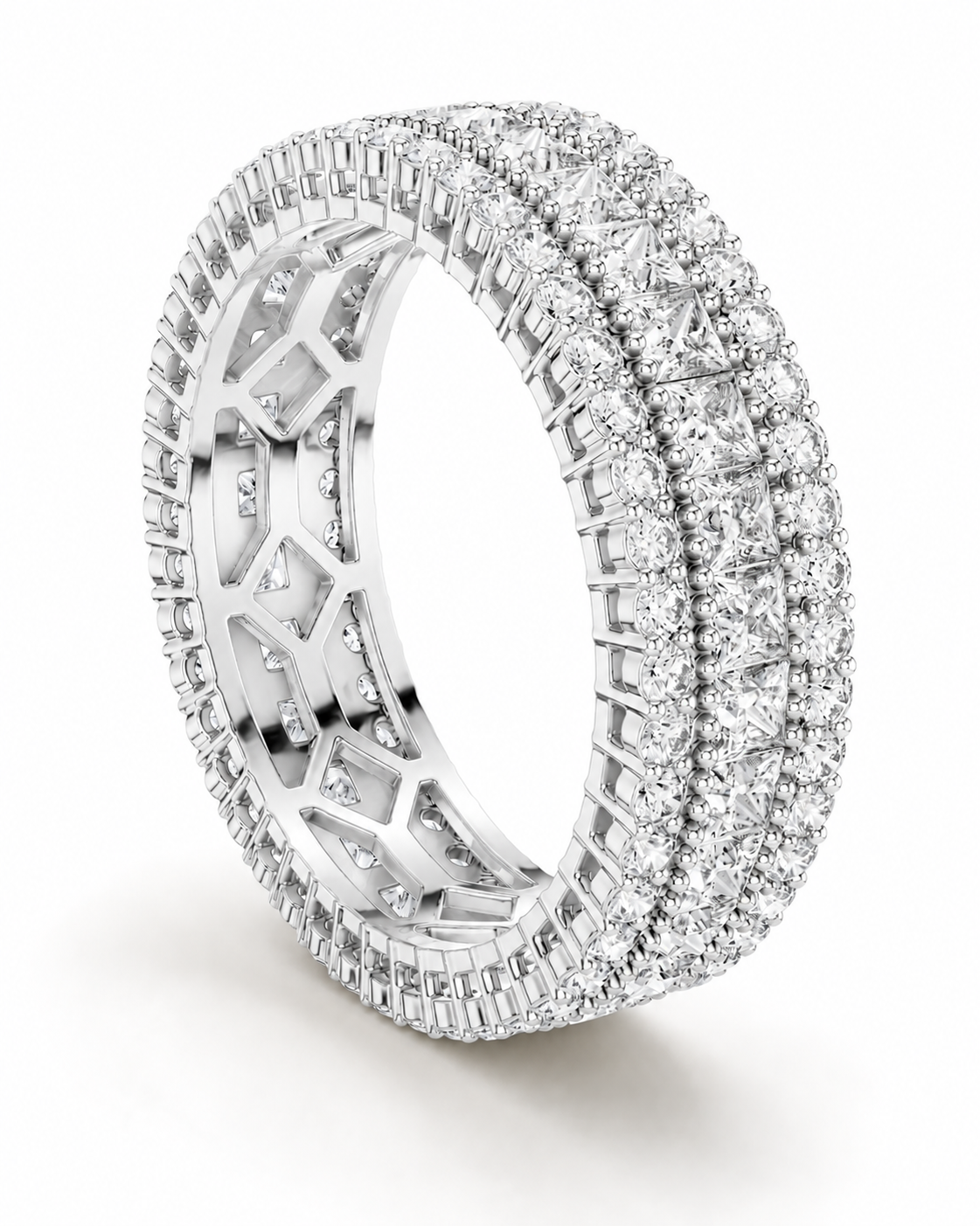 color_925_SIL,color_935_ARG,color_10K_WG, color_14K_WG &&	
A double-row diamond eternity ring in white gold or platinum, featuring a brilliant and round-cut diamond pave setting on a clean white background.