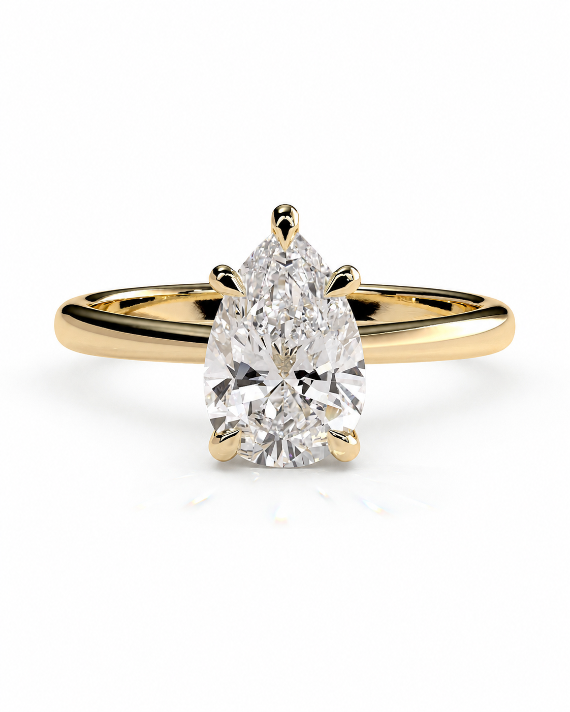 color_10K_YG, color_14K_YG &&Pear moissanite engagement ring with solitaire setting front view
