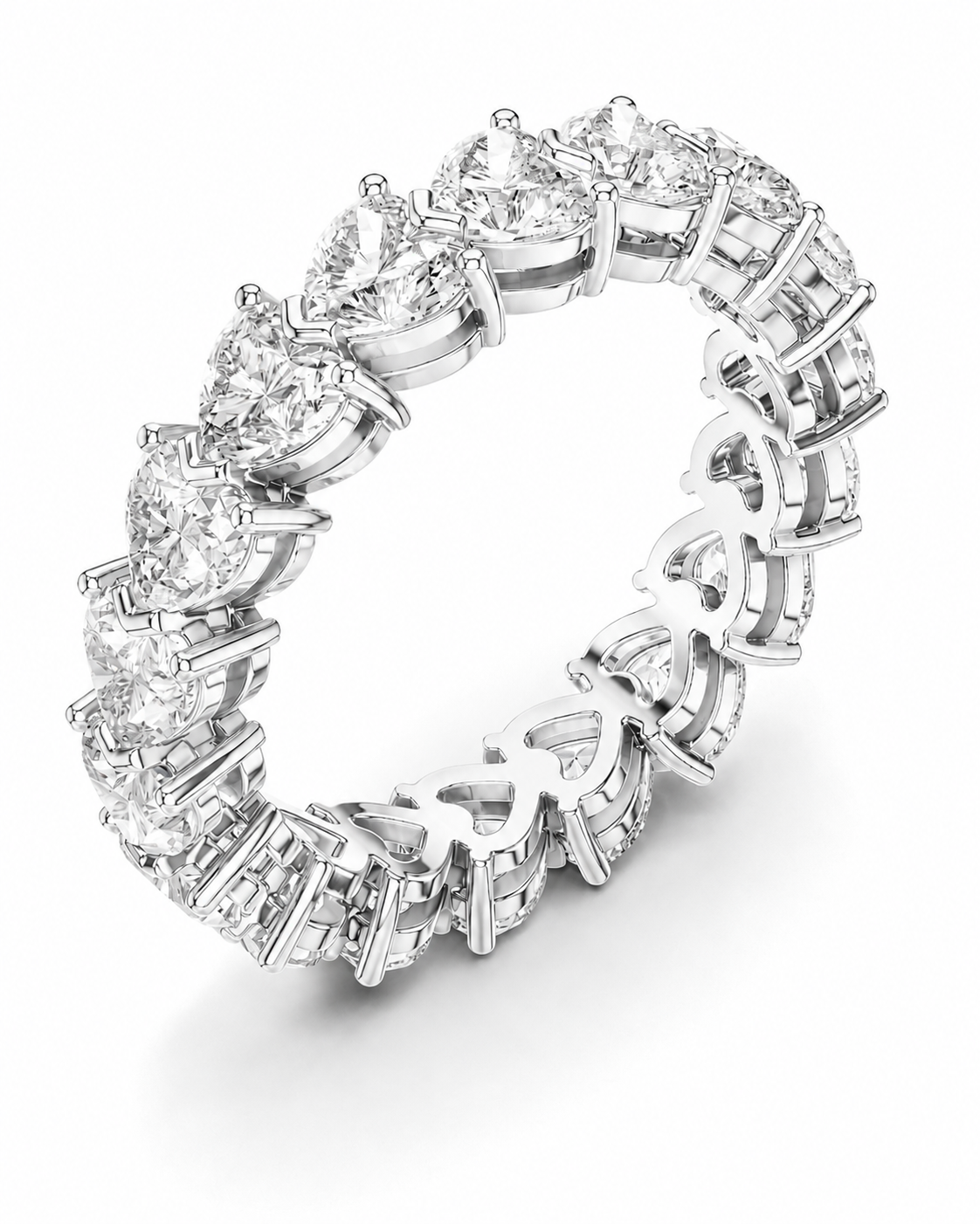 color_925_SIL,color_935_ARG,color_10K_WG, color_14K_WG &&	
A close-up studio shot of a diamond eternity band ring in a silver-colored metal setting, showing the intricate prong settings and clear gemstones on a white background.
