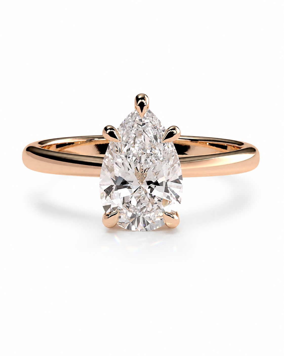 color_10K_RG, color_14K_RG &&A pear-cut diamond engagement ring in a rose gold band, shown on a clean white background.