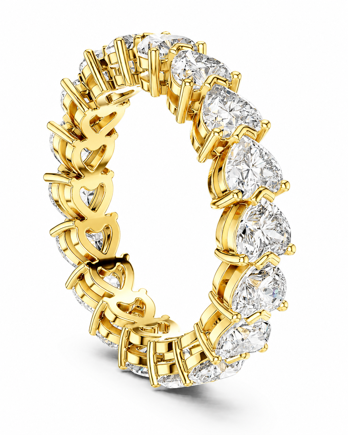 color_10K_YG, color_14K_YG &&	
A yellow gold eternity ring featuring a continuous row of pear-cut clear diamonds in a prong setting, shown on a clean white background.