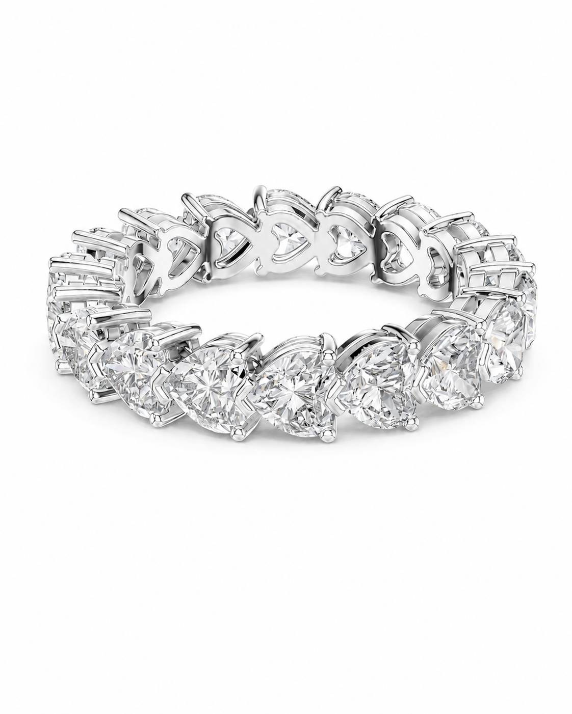 color_925_SIL,color_935_ARG,color_10K_WG, color_14K_WG &&	
A silver-toned eternity band ring featuring a continuous row of heart-shaped clear gemstones in a prong setting, shown on a plain white background.