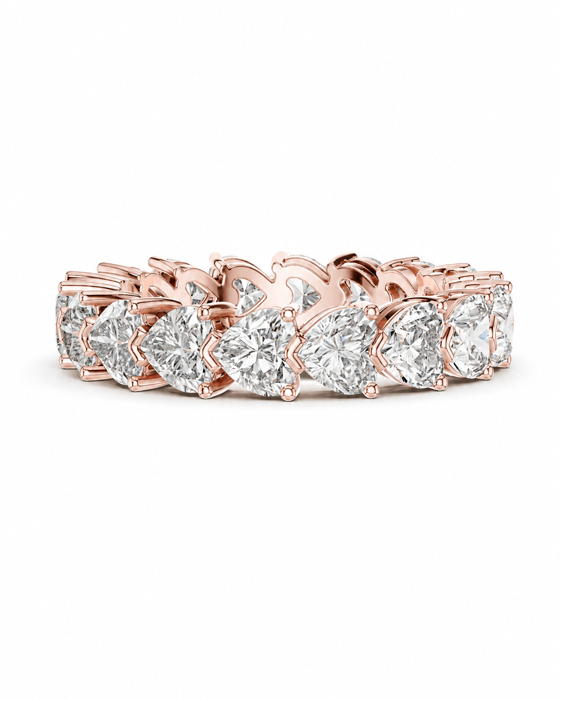 color_10K_RG, color_14K_RG &&	A rose gold eternity band featuring a continuous row of round brilliant-cut diamonds in a prong setting, shown against a plain white background.