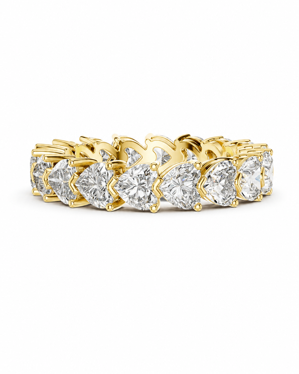 color_10K_YG, color_14K_YG &&	
A yellow gold eternity band featuring a continuous row of round brilliant-cut diamonds in a prong setting, shown against a plain white background.