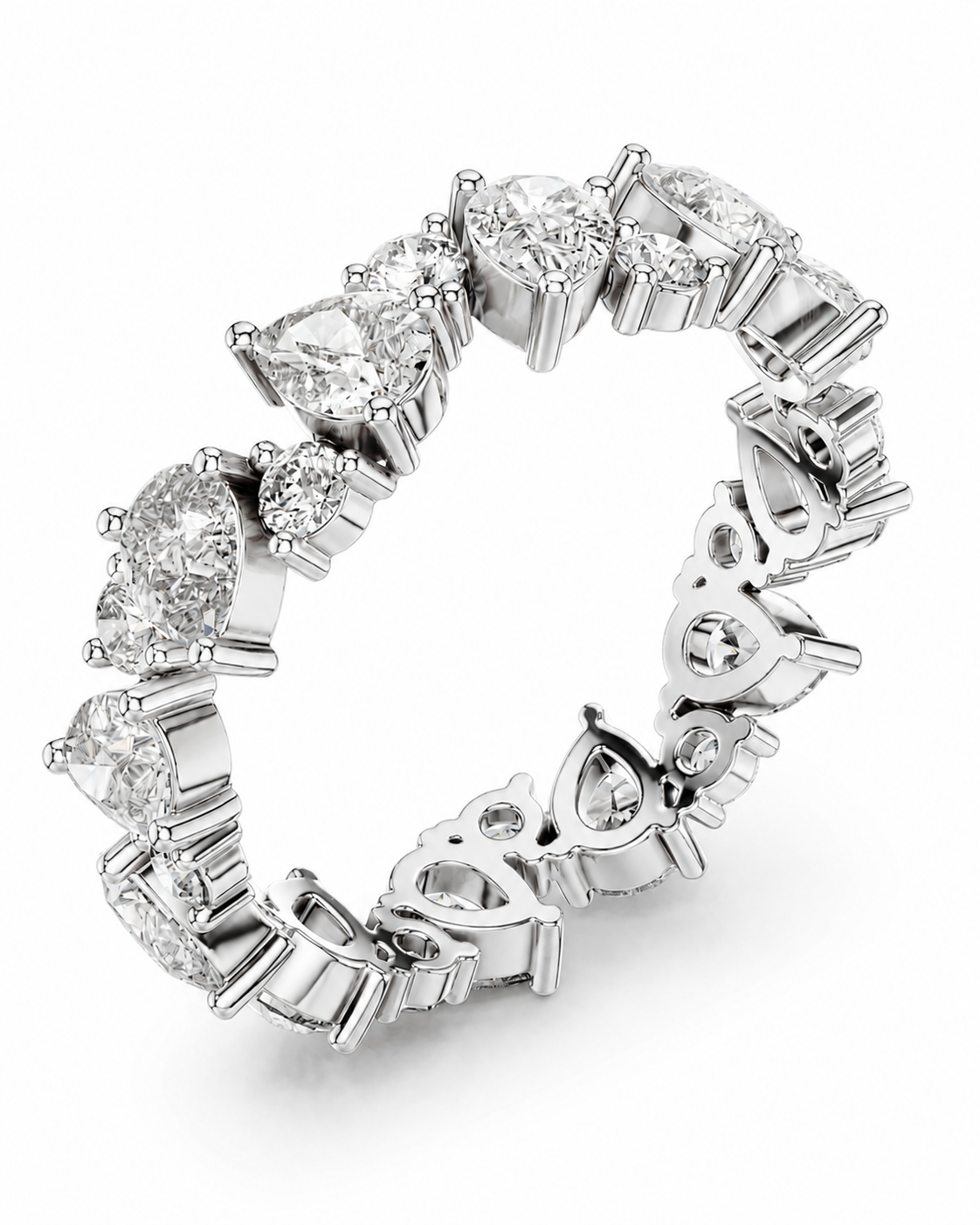 color_925_SIL,color_935_ARG,color_10K_WG, color_14K_WG &&	
A silver diamond eternity ring featuring multiple brilliant-cut and pear-shaped diamonds set in a polished silver-toned band, shown on a clean white background.
