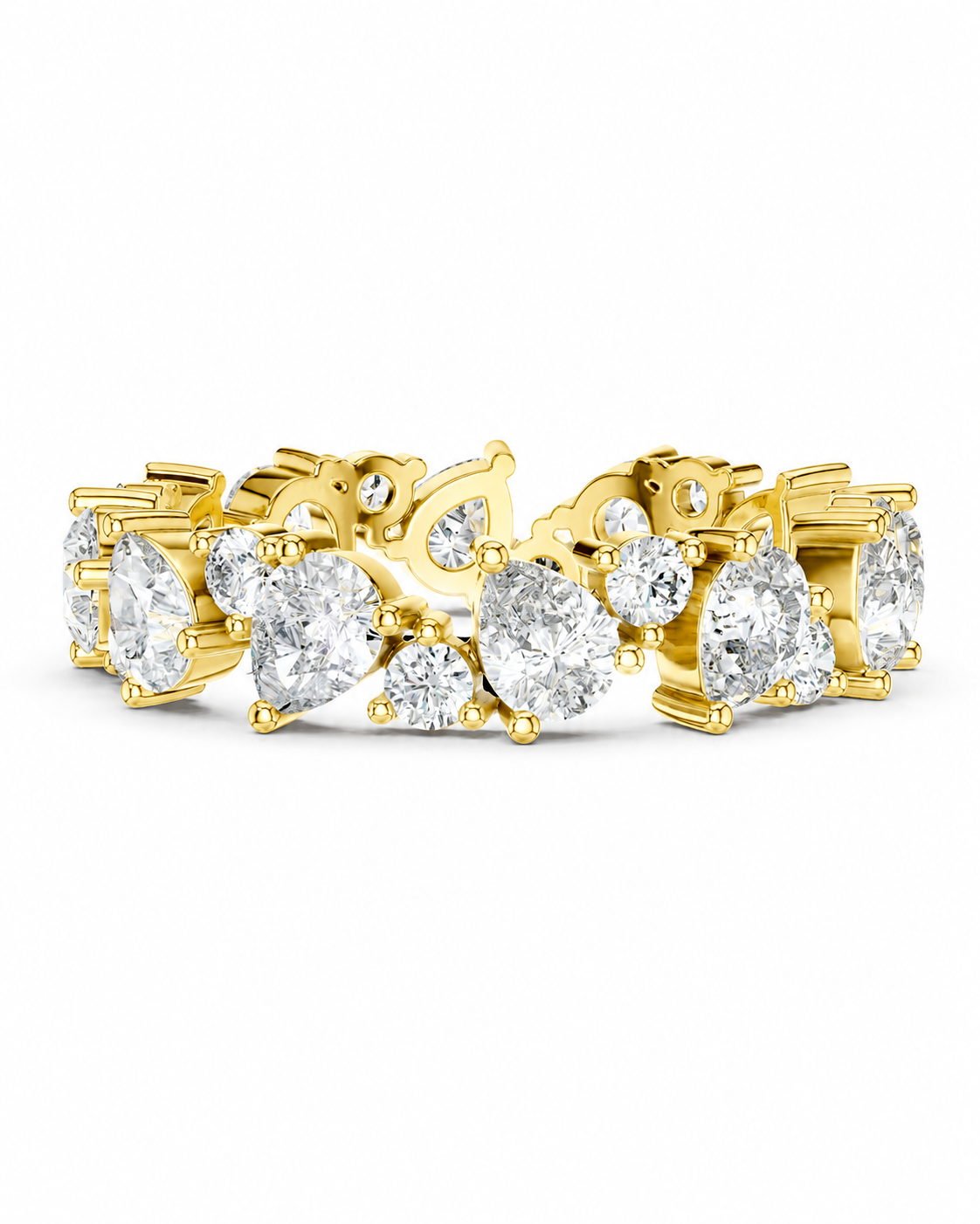color_10K_YG, color_14K_YG &&	
A yellow gold eternity ring set with multiple round brilliant-cut diamonds, shown on a clean white background.
