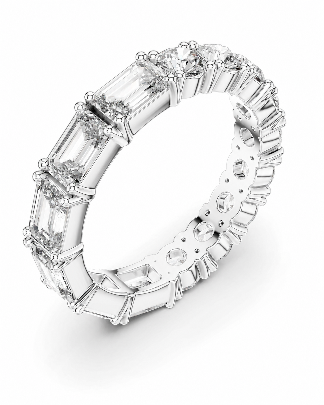 color_925_SIL,color_935_ARG,color_10K_WG, color_14K_WG &&	
A silver-toned eternity ring featuring baguette and round-cut clear stones, shown on a clean white background.