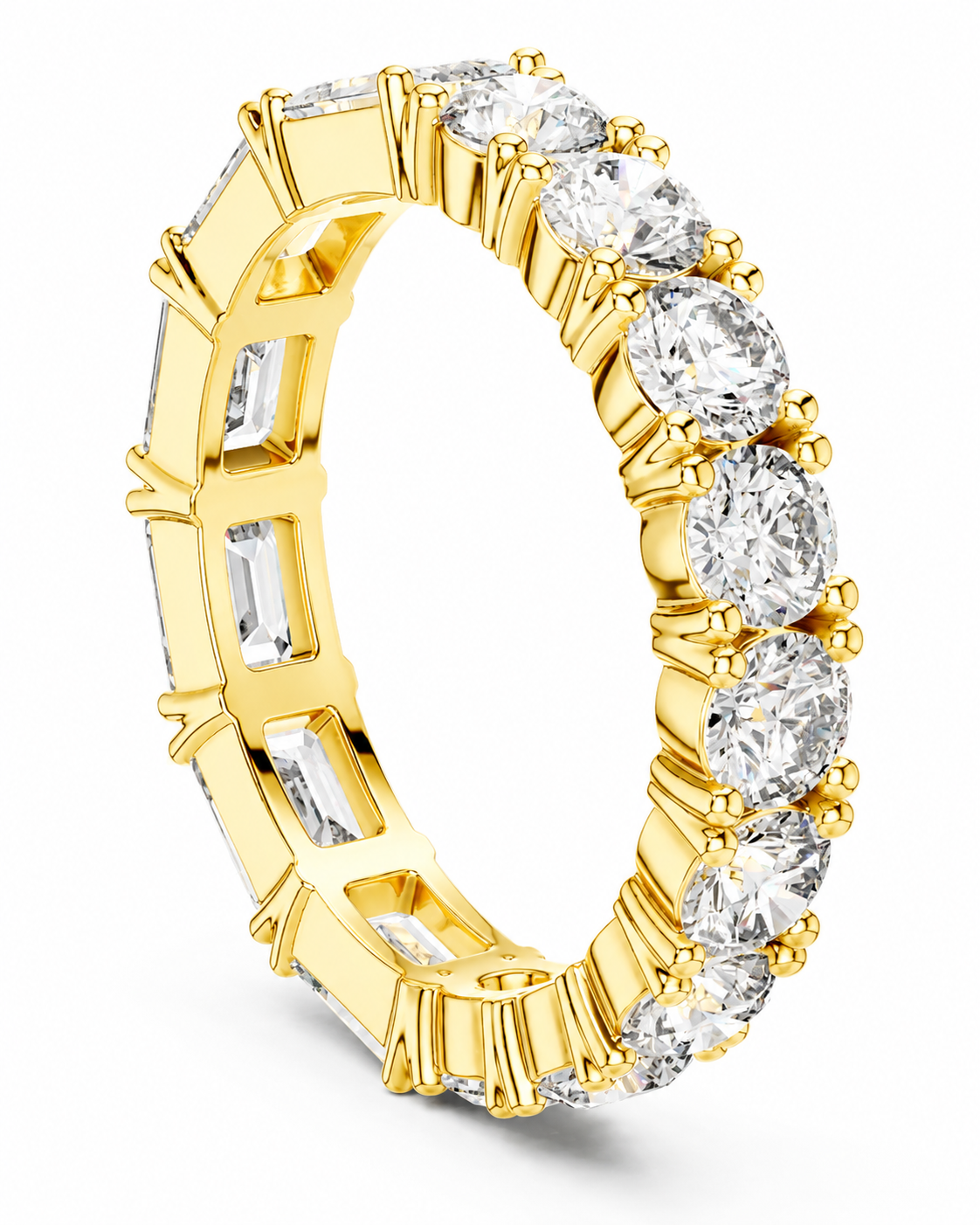 color_10K_YG, color_14K_YG &&	
A yellow gold eternity ring featuring a continuous row of round brilliant-cut clear diamonds in a prong setting, shown on a clean white background.