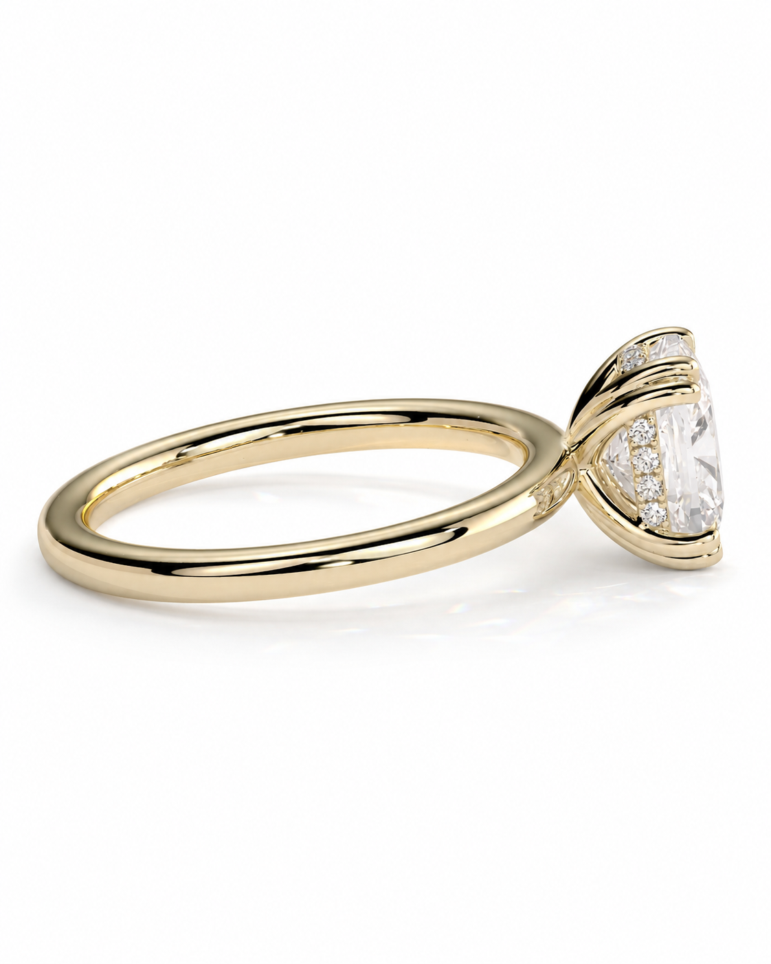 color_10K_YG, color_14K_YG &&Luxury cushion moissanite ring featuring elevated center stone setting
