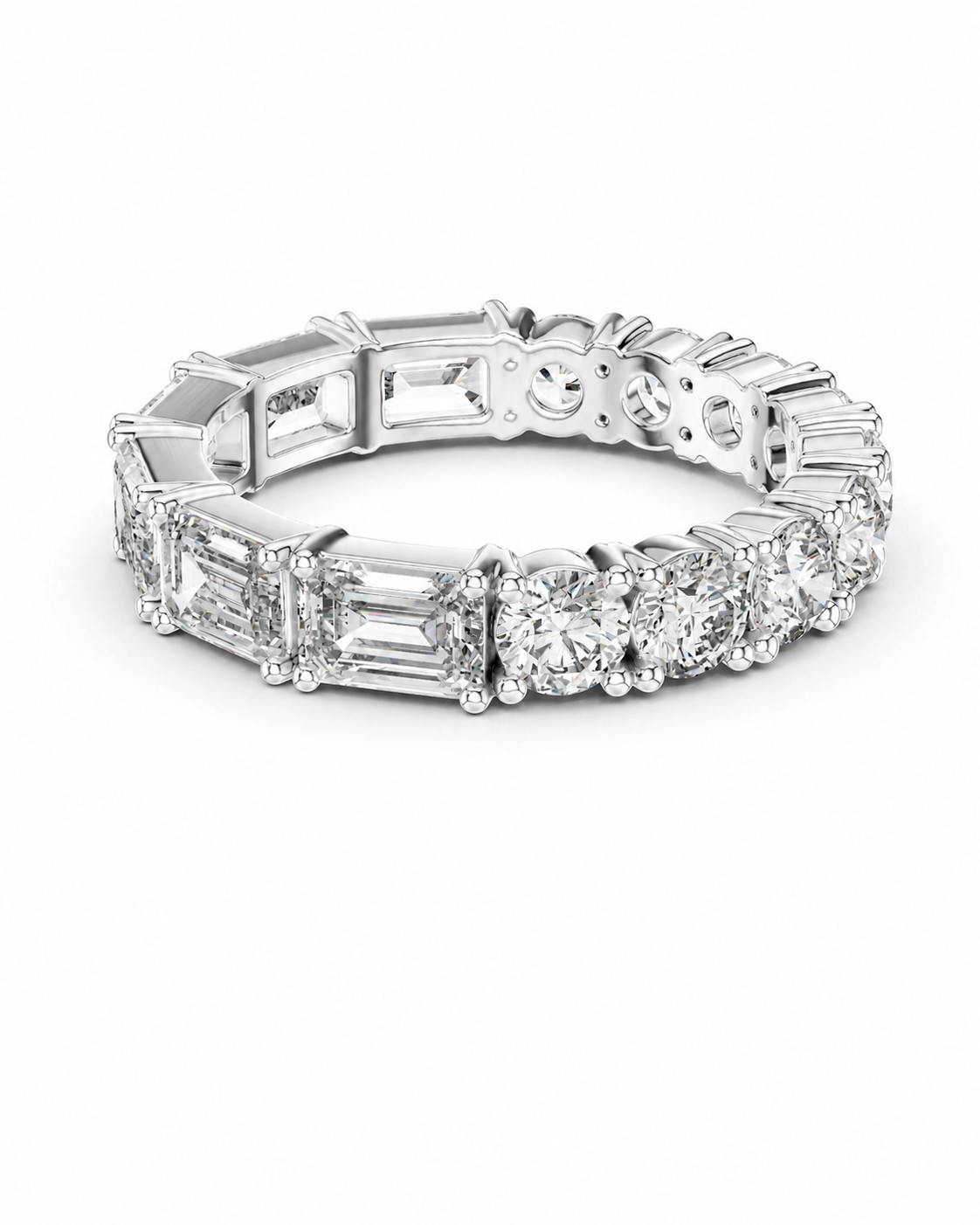 color_925_SIL,color_935_ARG,color_10K_WG, color_14K_WG &&	
A silver-toned eternity ring featuring a mix of baguette and round-cut clear stones, photographed on a seamless white background.