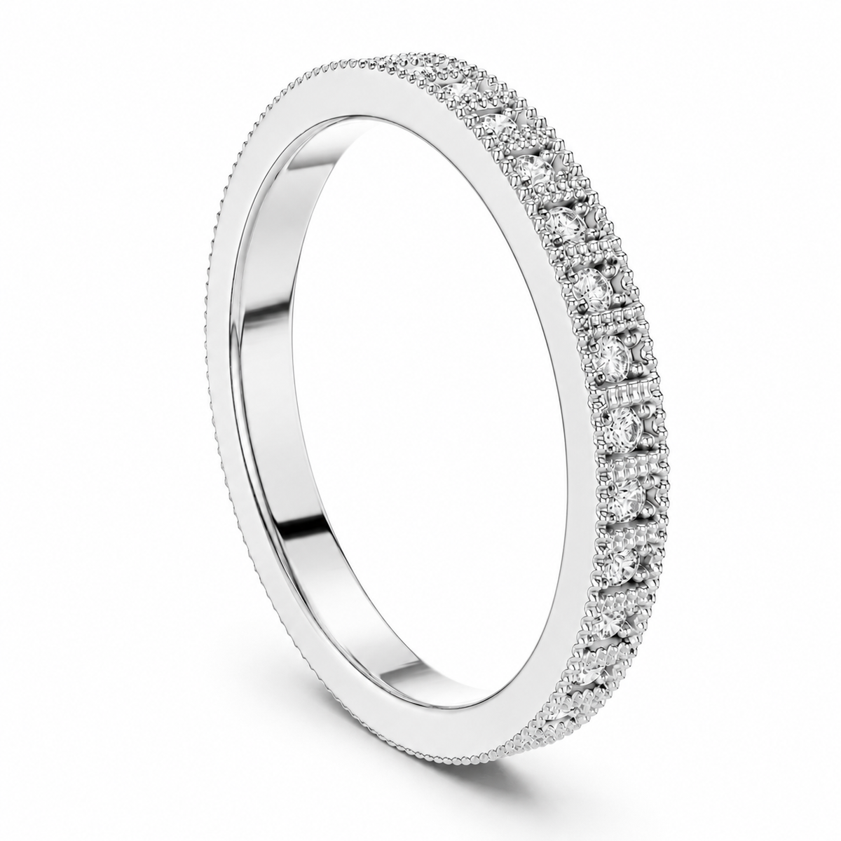 color_925_SIL,color_935_ARG,color_10K_WG, color_14K_WG &&	
A silver-tone eternity ring with a double row of round-cut clear gemstones, set against a clean white background.