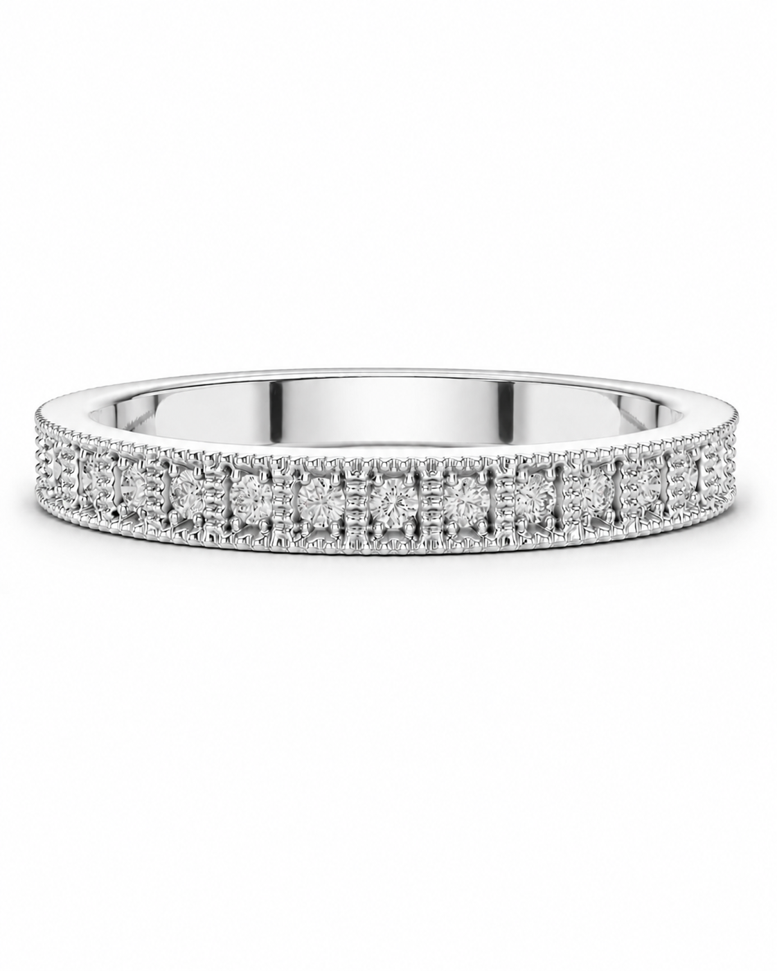 color_925_SIL,color_935_ARG,color_10K_WG, color_14K_WG &&	
A silver diamond eternity ring with a continuous row of round-cut diamonds set in a polished silver band, shown against a plain white background.