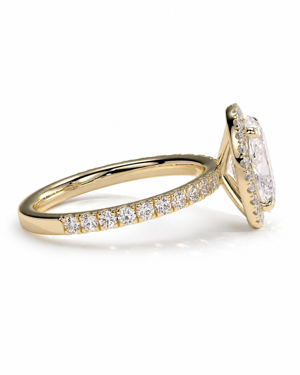 color_10K_YG, color_14K_YG &&Halo moissanite engagement ring with round accent stones
