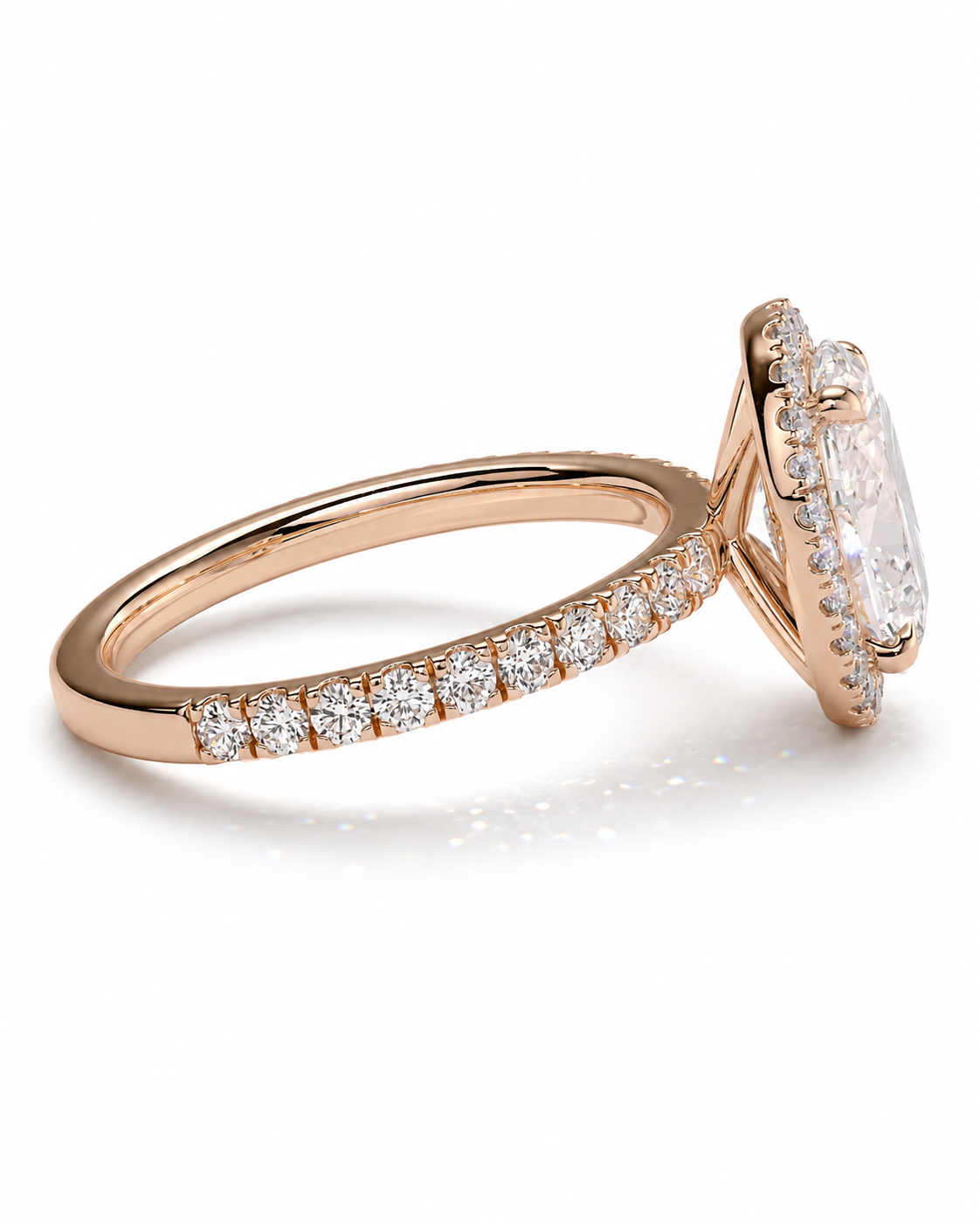 color_10K_RG, color_14K_RG &&Rose gold diamond ring with a large oval-cut center stone and a pave band, shown on a clean white background.