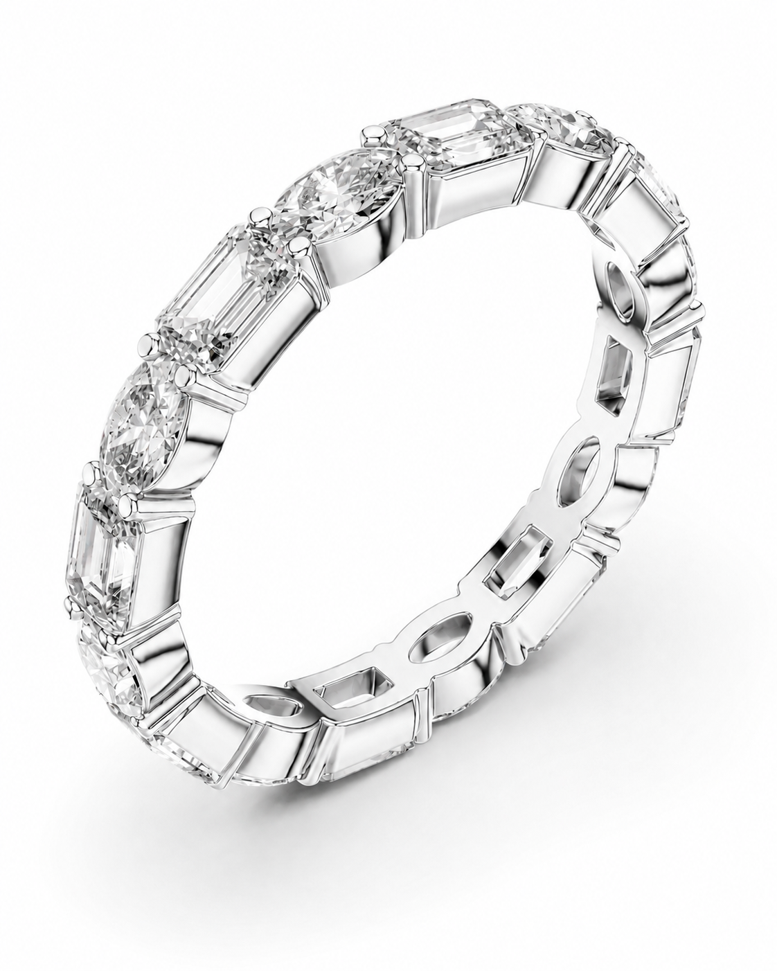 color_925_SIL,color_935_ARG,color_10K_WG, color_14K_WG &&	
A silver-toned eternity ring featuring baguette and marquise-cut clear stones, shown on a clean white background.