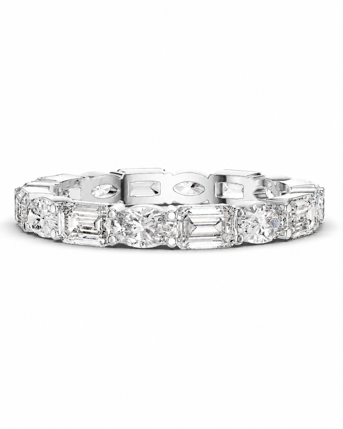 color_925_SIL,color_935_ARG,color_10K_WG, color_14K_WG &&	
A silver diamond eternity ring featuring baguette and round-cut diamonds set in a polished silver-toned band, shown against a plain white background.