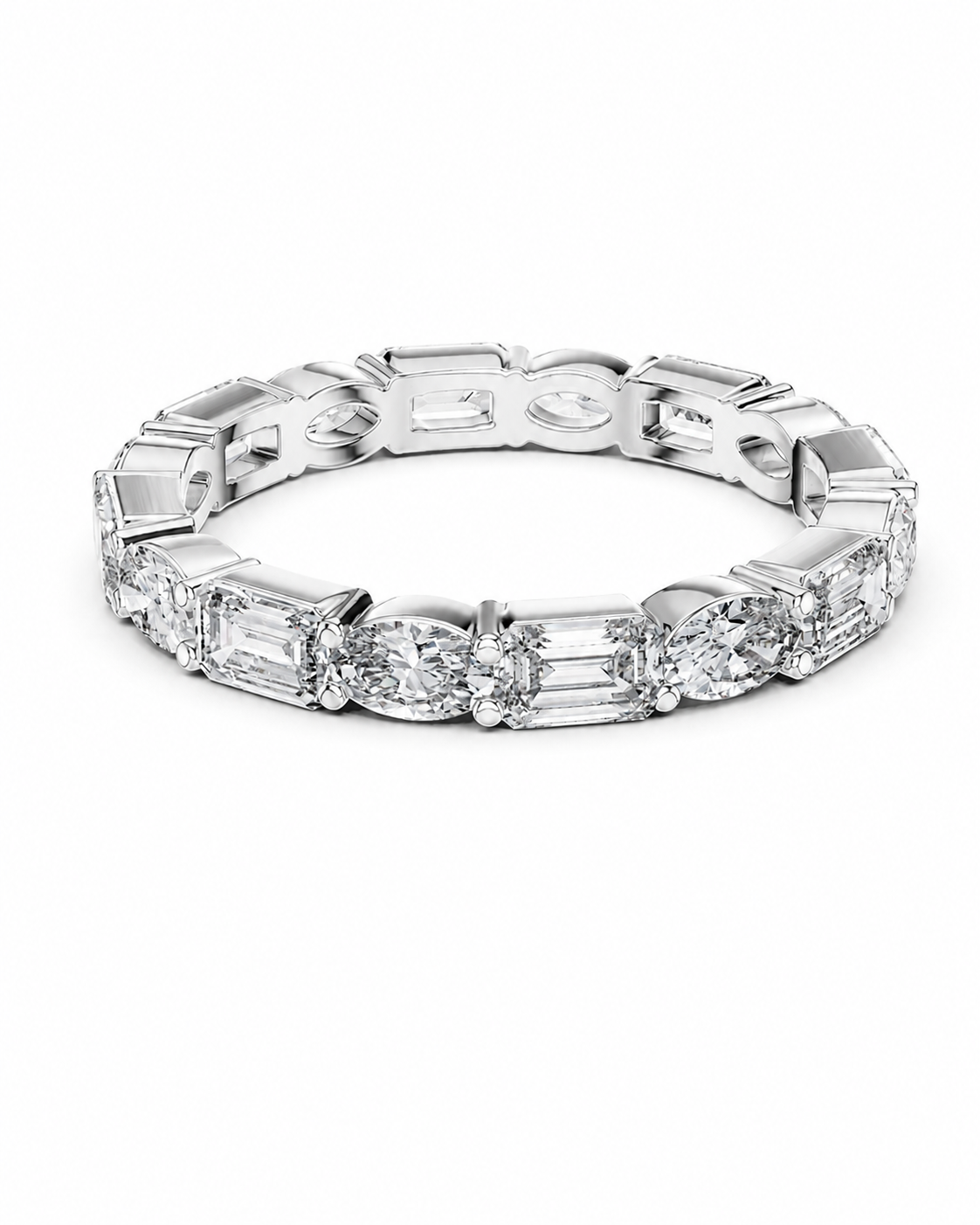 color_925_SIL,color_935_ARG,color_10K_WG, color_14K_WG &&	
A silver-toned diamond eternity band featuring a continuous row of baguette, round, and marquise-cut diamonds in a prong setting, shown on a clean white background.