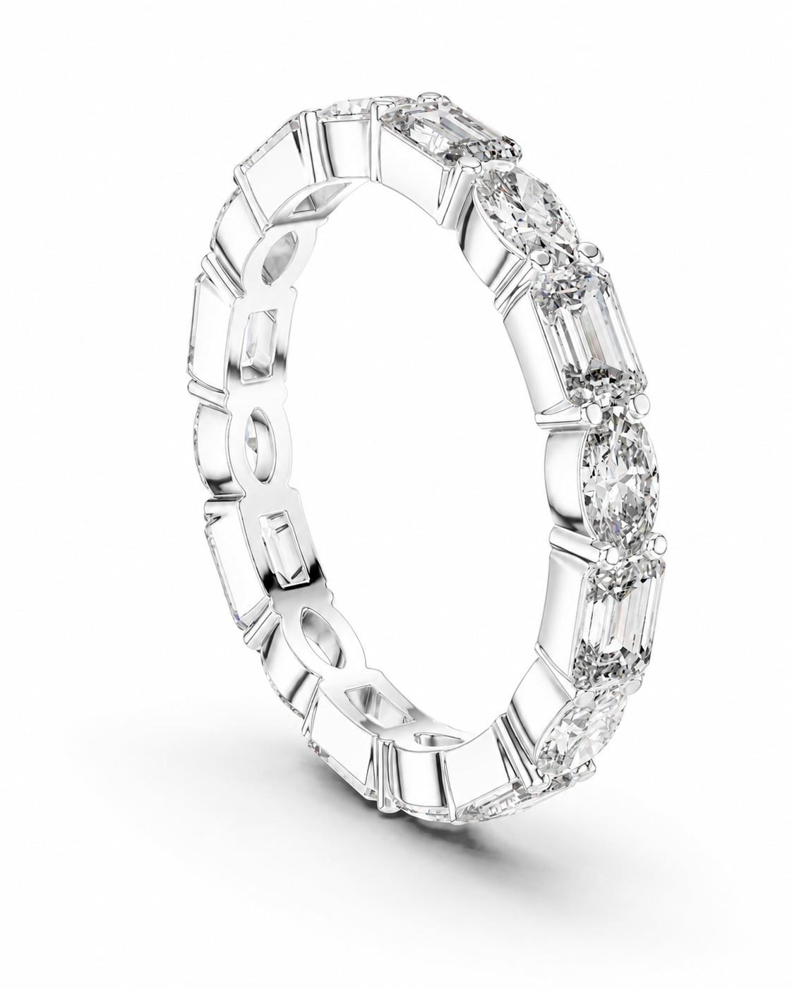 color_925_SIL,color_935_ARG,color_10K_WG, color_14K_WG &&	
A silver-toned eternity ring featuring baguette and round-cut clear stones, shown on a clean white background.
