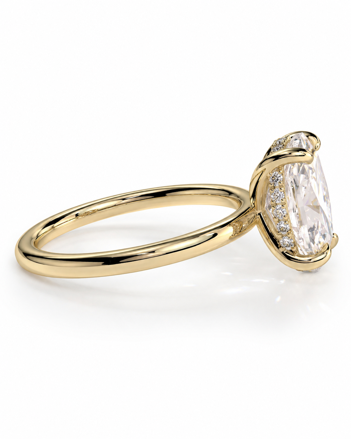 color_10K_YG, color_14K_YG &&Solitaire moissanite engagement ring with elongated cushion shape
