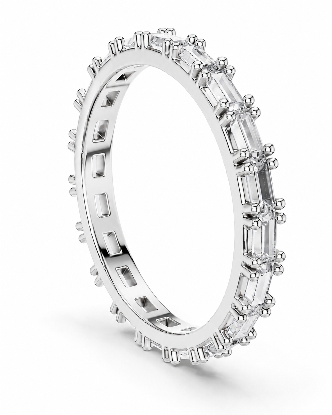 color_925_SIL,color_935_ARG,color_10K_WG, color_14K_WG &&	
A silver eternity ring featuring baguette and round-cut clear stones, shown at an angle on a clean white background.