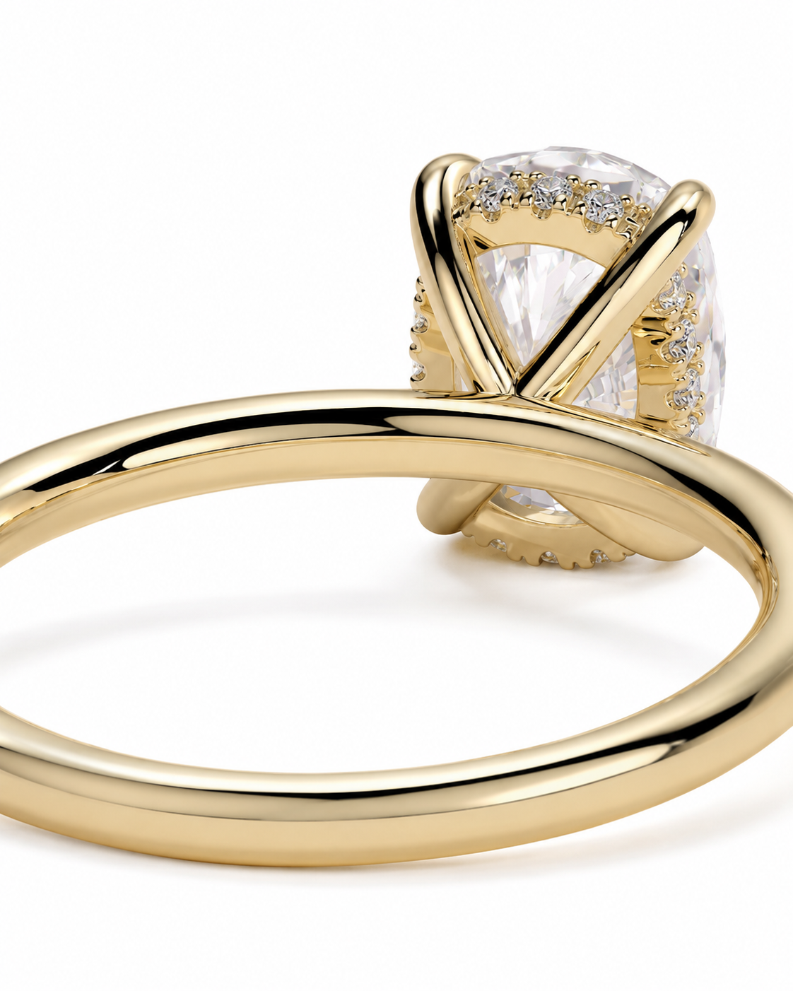 color_10K_YG, color_14K_YG &&Side view elongated cushion moissanite ring showing elevated profile
