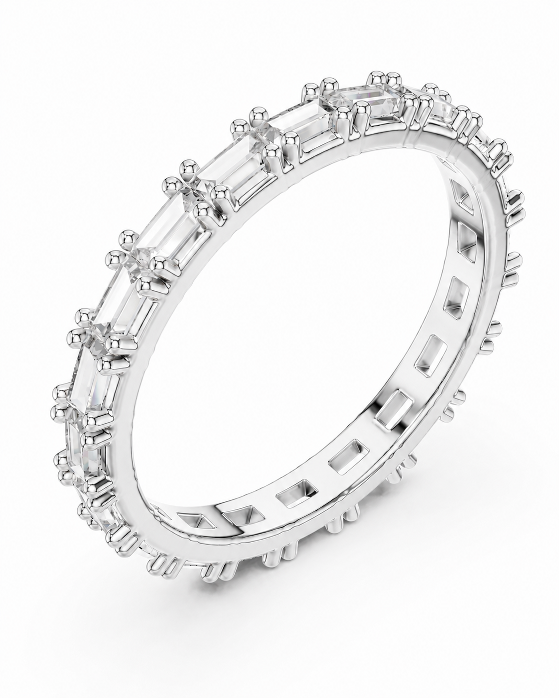 color_925_SIL,color_935_ARG,color_10K_WG, color_14K_WG &&	
A silver eternity ring featuring baguette-cut clear stones, photographed on a clean white background.