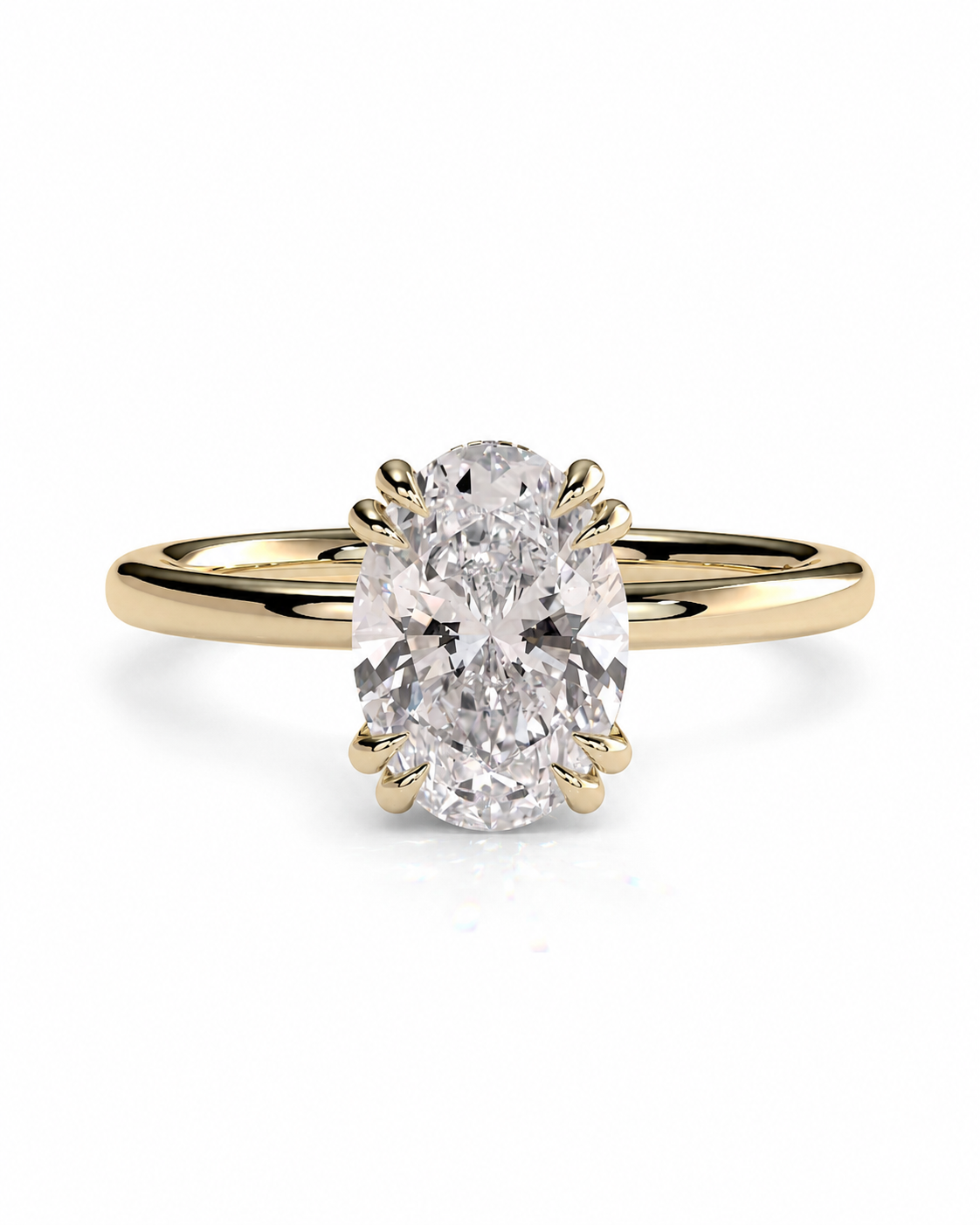 color_10K_YG, color_14K_YG &&Oval moissanite engagement ring with refined solitaire setting view
