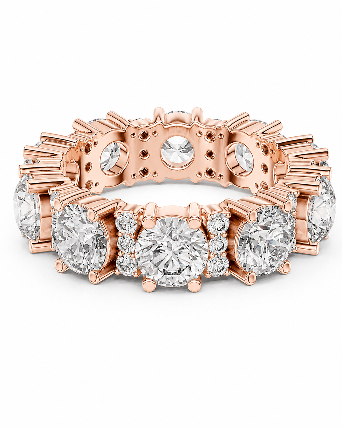 color_10K_RG, color_14K_RG &&	A rose gold eternity ring featuring round brilliant-cut diamonds set in a continuous band, photographed on a clean white background.