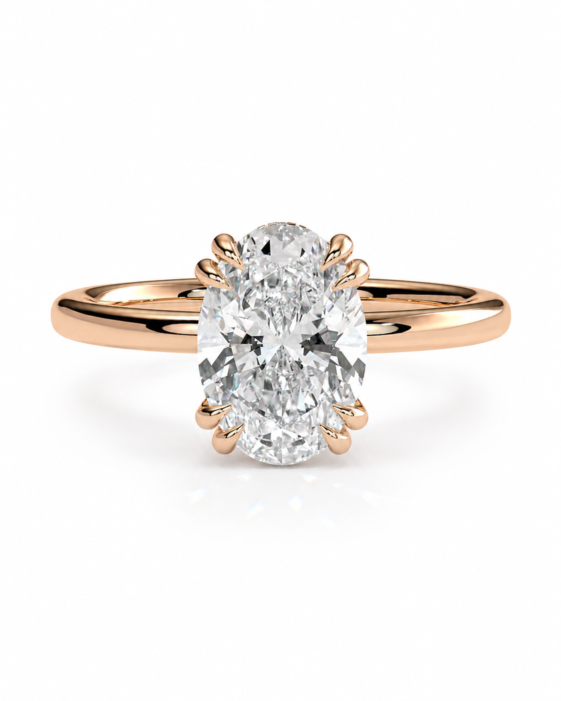 color_10K_RG, color_14K_RG &&An oval-cut diamond engagement ring with a rose gold band, shown on a clean white background.