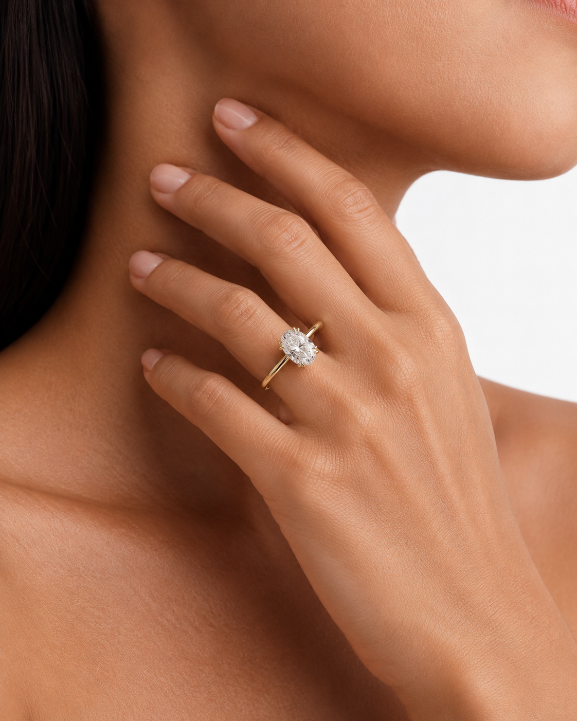 color_10K_YG, color_14K_YG &&Oval moissanite engagement ring with refined solitaire setting view

