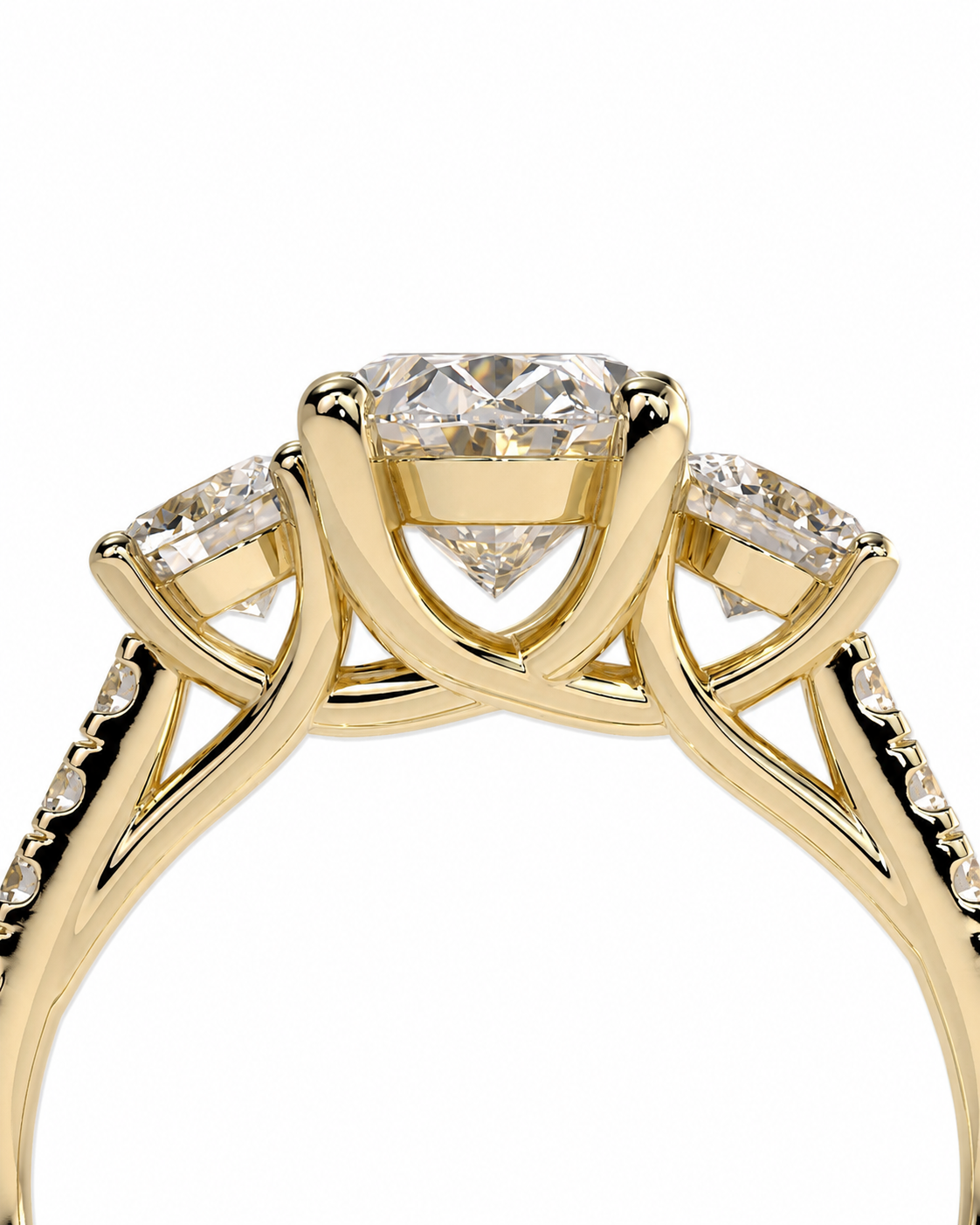 color_10K_YG, color_14K_YG &&Moissanite engagement ring for her with oval center and side stones