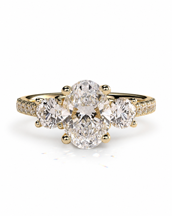 color_10K_YG, color_14K_YG &&Oval moissanite ring featuring brilliant center stone and side stone details

