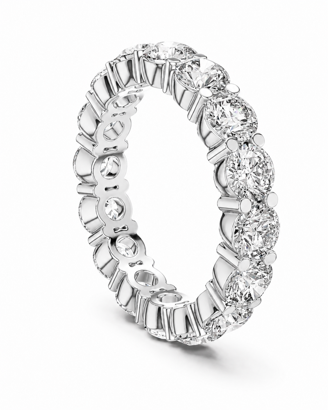 color_925_SIL,color_935_ARG,color_10K_WG, color_14K_WG &&	
A silver-toned eternity ring featuring a continuous row of round brilliant-cut diamonds in a prong setting, shown on a clean white background.