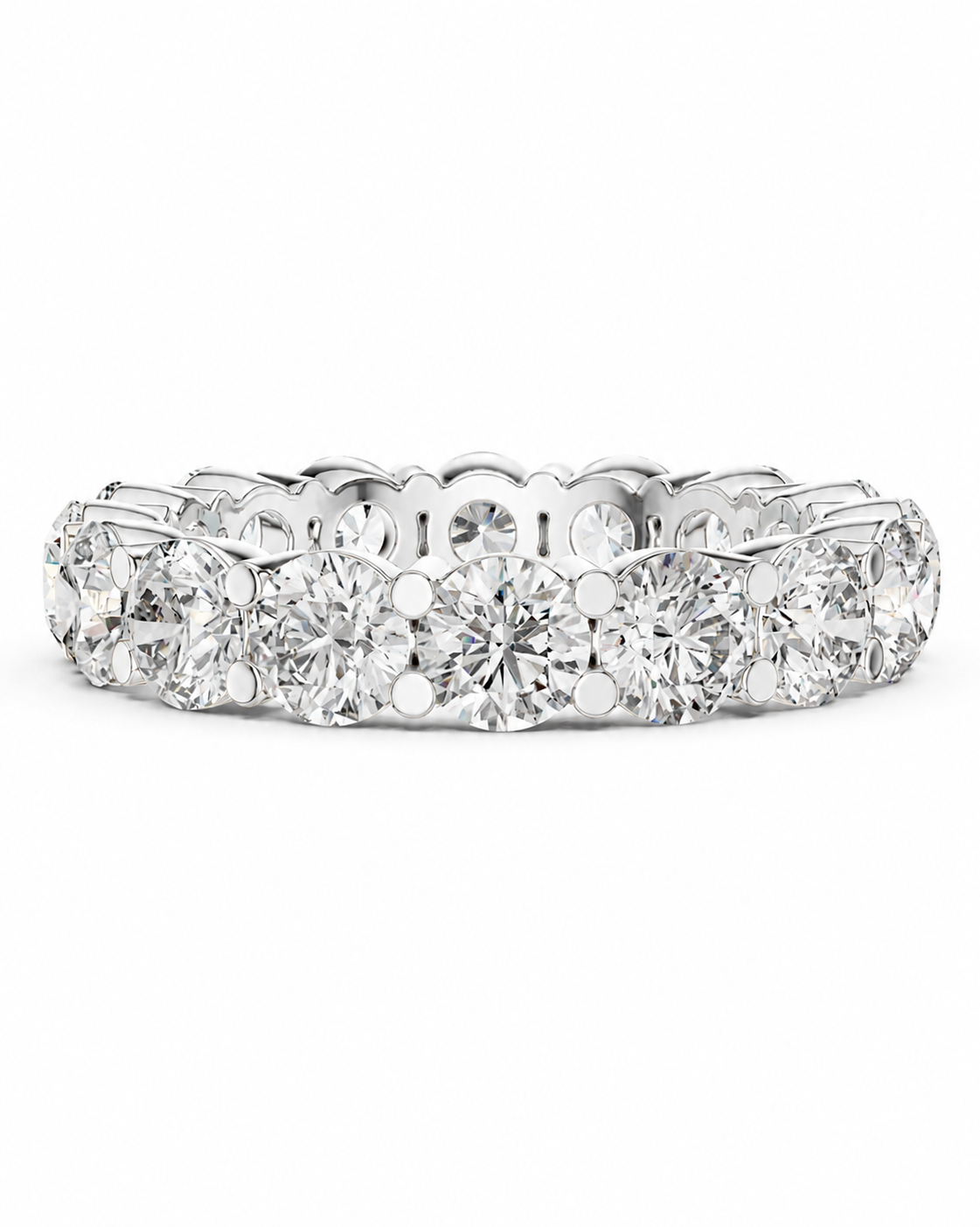color_925_SIL,color_935_ARG,color_10K_WG, color_14K_WG &&	
A diamond eternity band ring in a silver-toned metal setting, featuring a continuous row of round brilliant-cut diamonds on a plain white background.