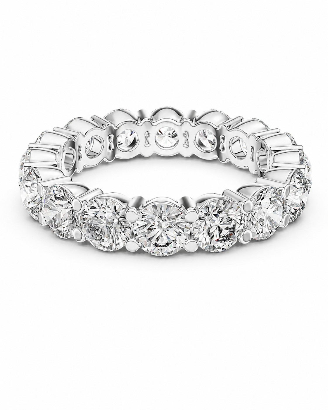 color_925_SIL,color_935_ARG,color_10K_WG, color_14K_WG &&	
A silver-toned eternity ring featuring a continuous row of round brilliant-cut diamonds in a prong setting, shown on a clean white background.